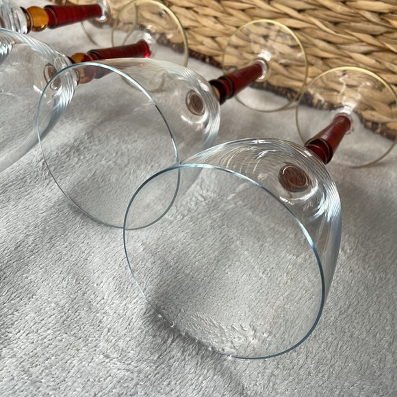 Pier 1 Imports Orbit Spice 16 Oz Red Gold Trim Stemware Glasses 4 HandPainted - Picture 9 of 10